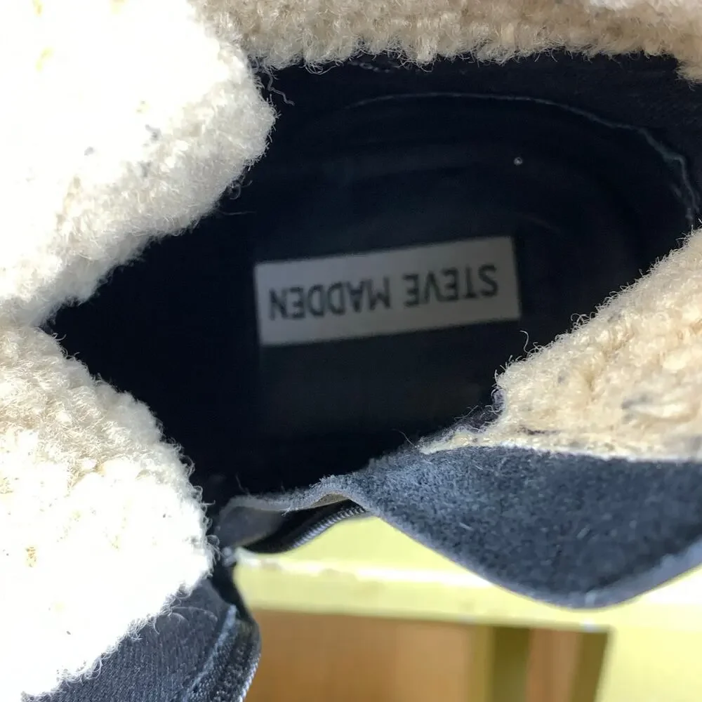 Steve Madden Ankle Boots Black Faux Shearling 10 Chunky Grunge - Picture 7 of 9